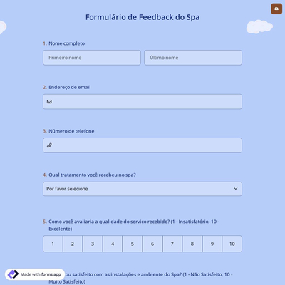 Formulário de Feedback do Spa