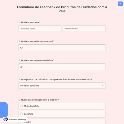Formulário de Feedback de Produtos de Cuidados com a Pele