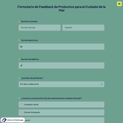 Formulario de Feedback de Productos para el Cuidado de la Piel