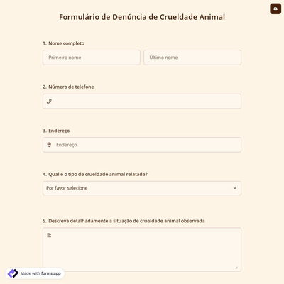 Formulário de Denúncia de Crueldade Animal