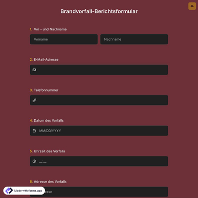Brandvorfall-Berichtsformular