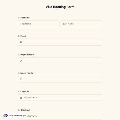 Villa Booking Form