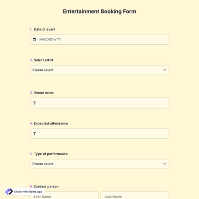 Entertainment Booking Form