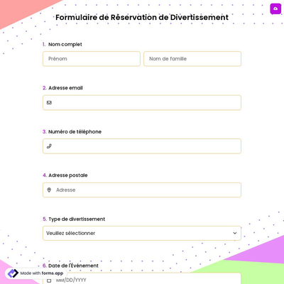 Formulaire de Réservation de Divertissement
