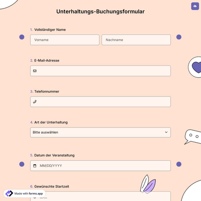 Unterhaltungs-Buchungsformular
