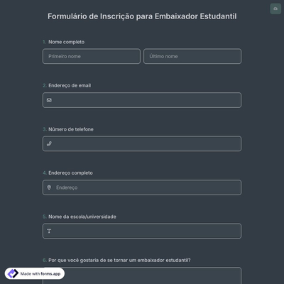Formulário de Inscrição para Embaixador Estudantil