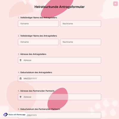 Heiratsurkunde Antragsformular