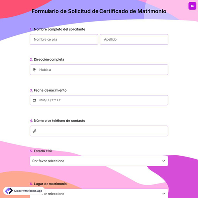 Formulario de Solicitud de Certificado de Matrimonio