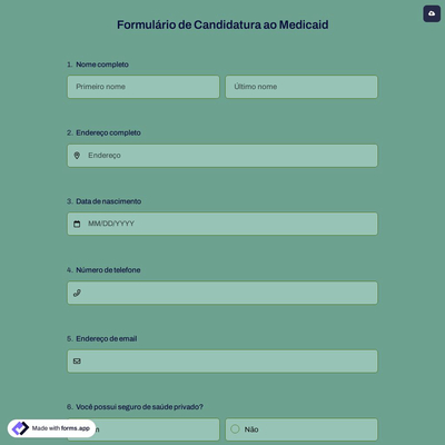 Formulário de Candidatura ao Medicaid