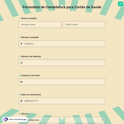 Formulário de Candidatura para Cartão de Saúde