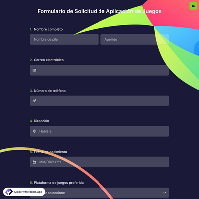 Formulario de Solicitud de Aplicación de Juegos