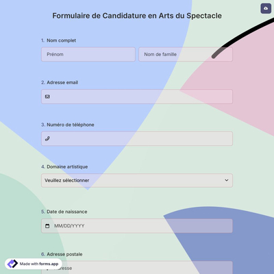 Formulaire de Candidature en Arts du Spectacle