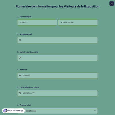 Formulaire de Information pour les Visiteurs de le Exposition