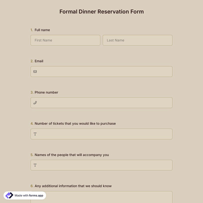 Formal Dinner Reservation Form