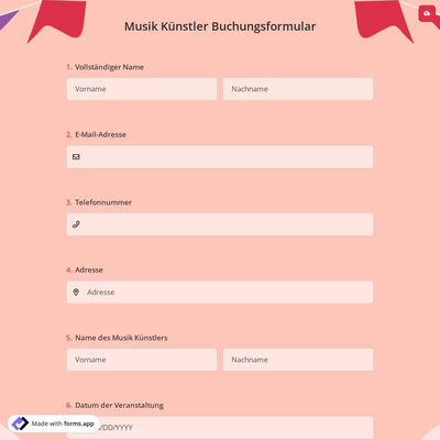 Musik Künstler Buchungsformular