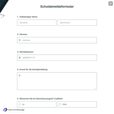 Schulabmeldeformular