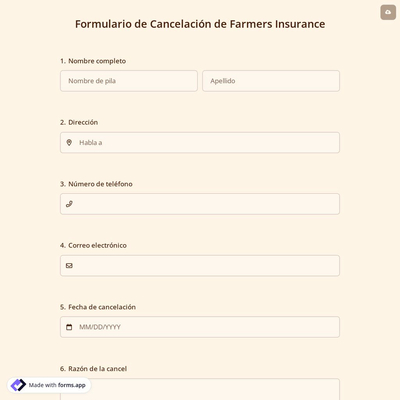 Formulario de Cancelación de Farmers Insurance