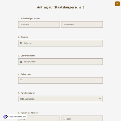 Antrag auf Staatsbürgerschaft