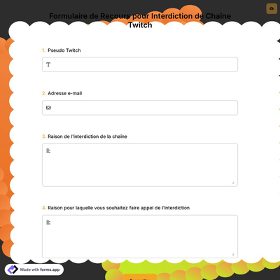 Formulaire de Recours pour Interdiction de Chaîne Twitch