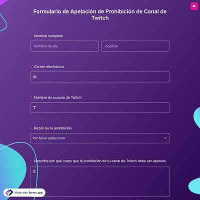 Formulario de Apelación de Prohibición de Canal de Twitch