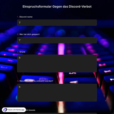 Einspruchsformular Gegen das Discord-Verbot