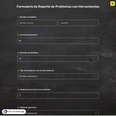 Formulario de Reporte de Problemas con Herramientas