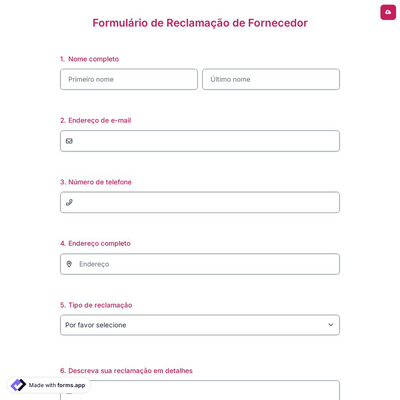 Formulário de Reclamação de Fornecedor