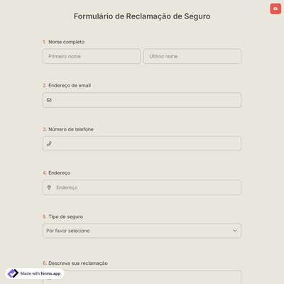 Formulário de Reclamação de Seguro Online