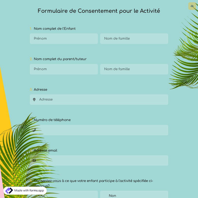 Formulaire de Consentement pour le Activité