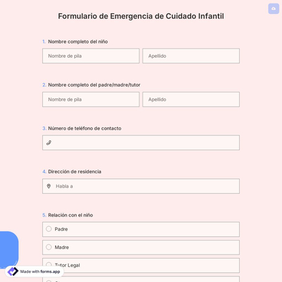 Formulario de Emergencia de Cuidado Infantil