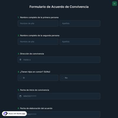 Formulario de Acuerdo de Convivencia