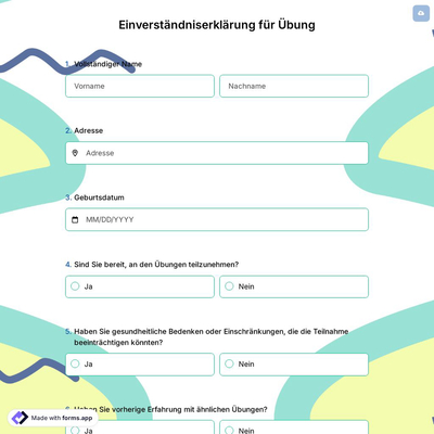 Einverständniserklärung für Übung