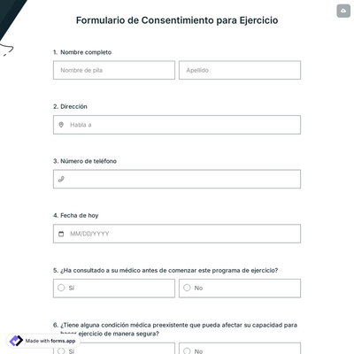 Formulario de Consentimiento para Ejercicio