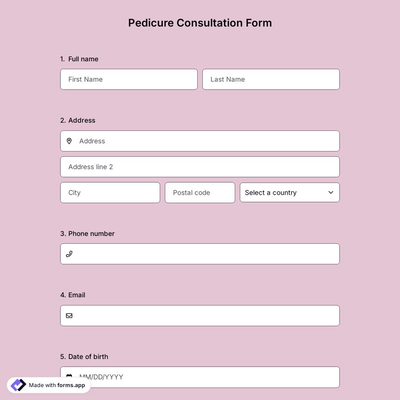 Pedicure Consultation Form 