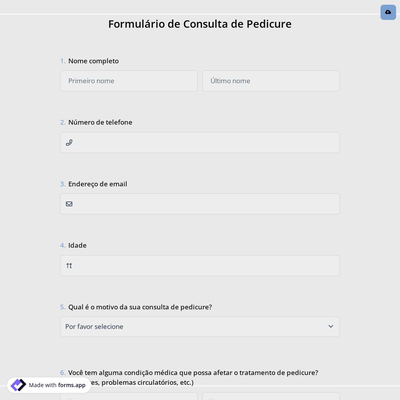 Formulário de Consulta de Pedicure