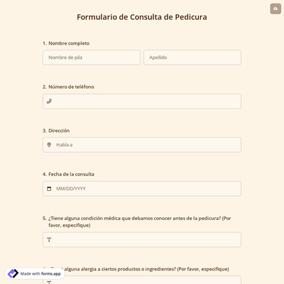 Formulario de Consulta de Pedicura