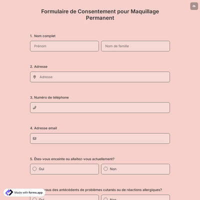Formulaire de Consentement pour Maquillage Permanent