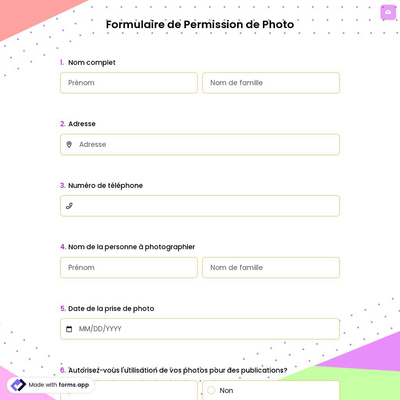 Formulaire de Permission de Photo