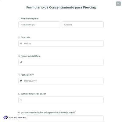 Formulario de Consentimiento para Piercing