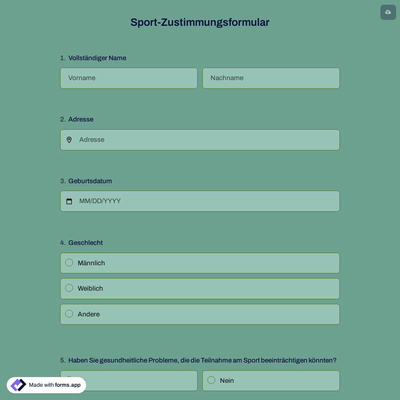 Sport-Zustimmungsformular