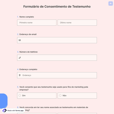 Formulário de Consentimento de Testemunho
