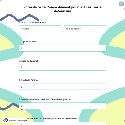 Formulaire de Consentement pour le Anesthésie Vétérinaire