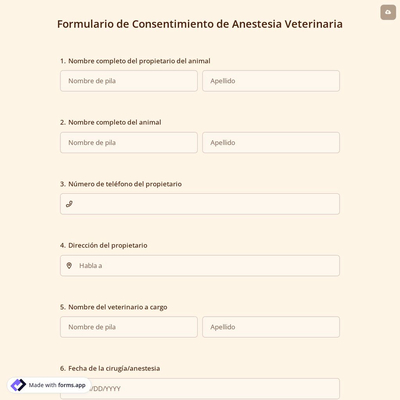 Formulario de Consentimiento de Anestesia Veterinaria