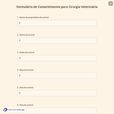 Formulário de Consentimento para Cirurgia Veterinária