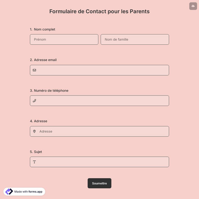 Formulaire de Contact pour les Parents