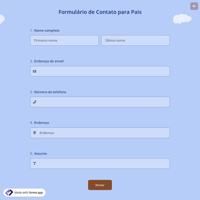 Formulário de Contato para Pais