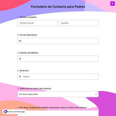 Formulario de Contacto para Padres