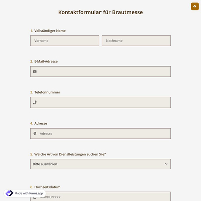 Kontaktformular für Brautmesse