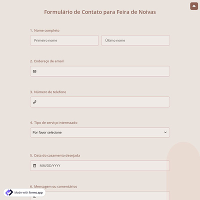 Formulário de Contato para Feira de Noivas