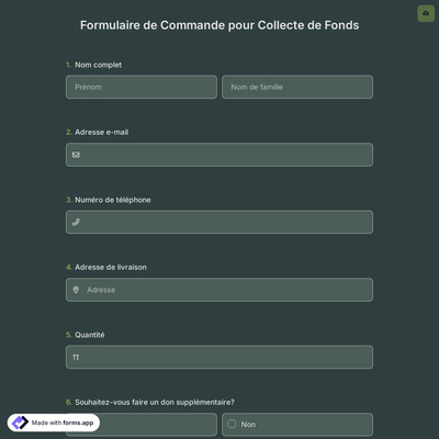 Formulaire de Commande pour Collecte de Fonds